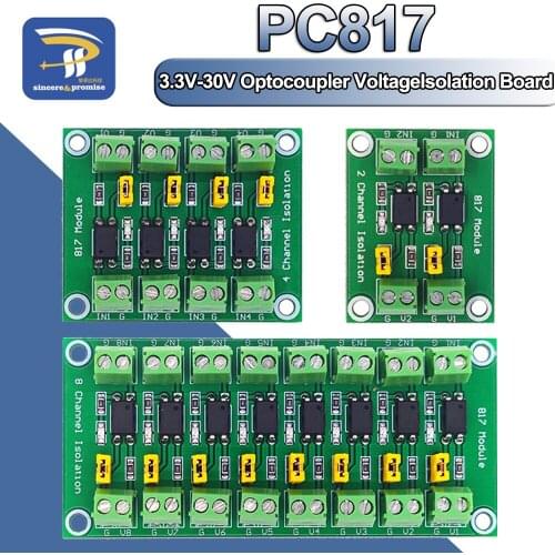 PC817 3.3V-30V 2 Way 4 Channel Optocoupler Isolation Board Voltage Converter Adapter Module Driver Photoelectric Isolated Module