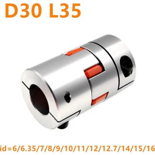 Flexible plum clamp coupler D30 L35 shaft size CNC Jaw shaft coupling inner diameter=6 6.35 7 8 9 10 11 12 12.7 14 15 16mm