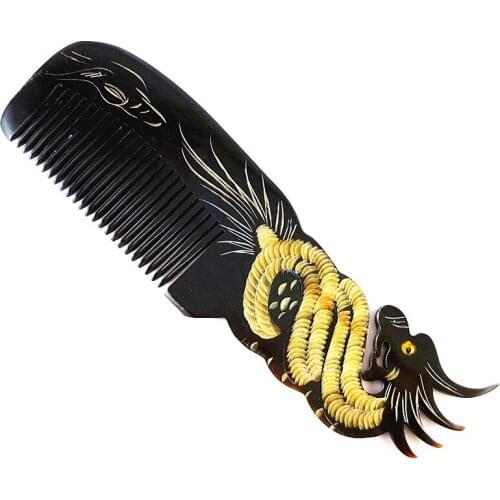 Lover Gift Zodiac Design Natural Black Horns Head Massage Hair Comb Brushes Headache Brain Pain Relief Relax Massage Haircomb
