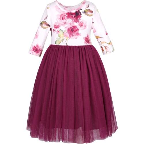 Flofallzique 2020 Girl Dresses Cotton Vintage Flowers Long Sleeve Round Neck Princess Tutu Dress For Casual Autumn Spring
