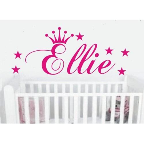 Personalised Girls Name With Crown Wall Decals Quotes Removable Vinyl Wall Stickers For Kids Room Baby Nursery Wall Art A512