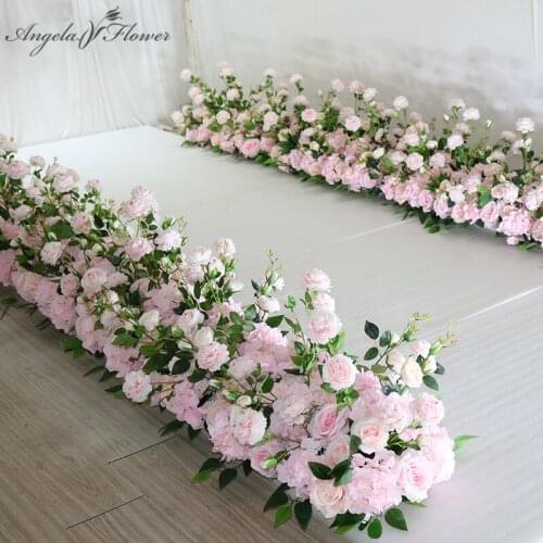 Custom party wedding decor backdrop arch artificial flower widened high-end green leaf pick flower row arrangement plants wall