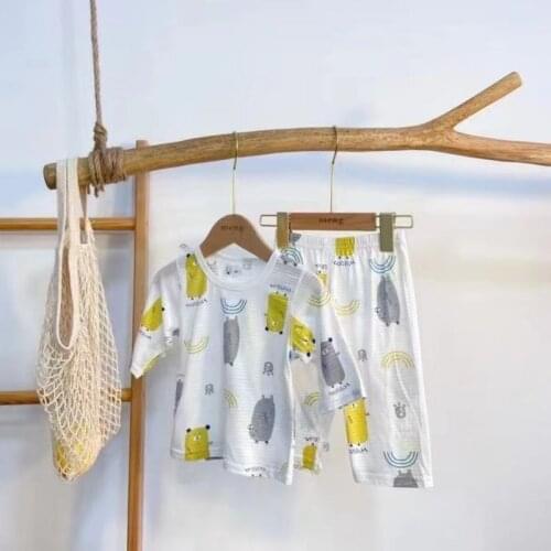 Little Bear Summer Boneless Three-Quarter Sleeve Suits Pajamas for Boys and Girls