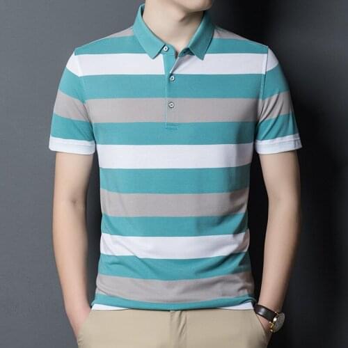 Summer mens Polo Shirt New Lapel stripe casual mens fashion trend short sleeve mens T-shirt