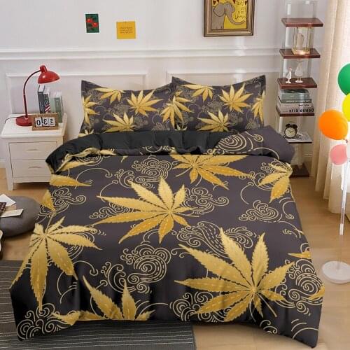 Hot Selling Psychedelic Queen King Bedding Set Weed Leaves Quilt Duvet Cover Sets With Pillowcase 2/3pcs