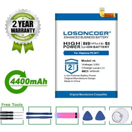 LOSONCOER Battery Battery 4400mAh For Elephone P8 2017 Mobile Phone Replacement Gift Tools