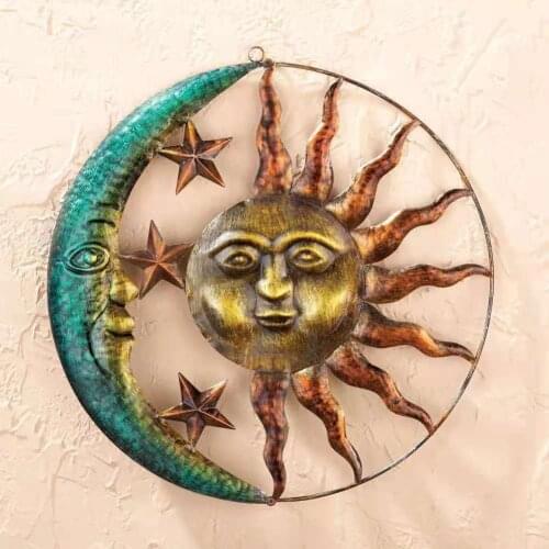 Iron Art Metal Hanging Pendant Home Furnishing Door Window Room Study Wall Decoration Sun Moon Face Pendant Hanging Decor