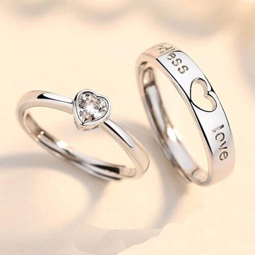 Fashion Crystal Hollow Heart Matching Paired Couple Rings for lovers Men Women Best Friends bff Splice finger Ring Wedding Bands