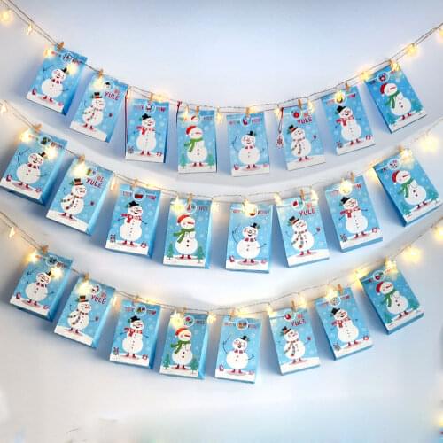 Cartoon snowflake advent calendar DIY Christmas Family party Paper Bag with LED luminous stickers creative Candy store decor