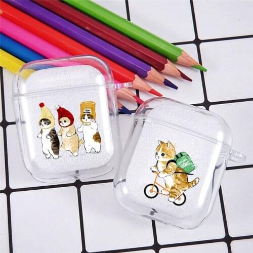 Funny Cartoon Cat Earphone Case For Airpods 2 1 Clear Soft Silicone Headphones Cover Animal Pattern Wireless Bluetooth Box Coque