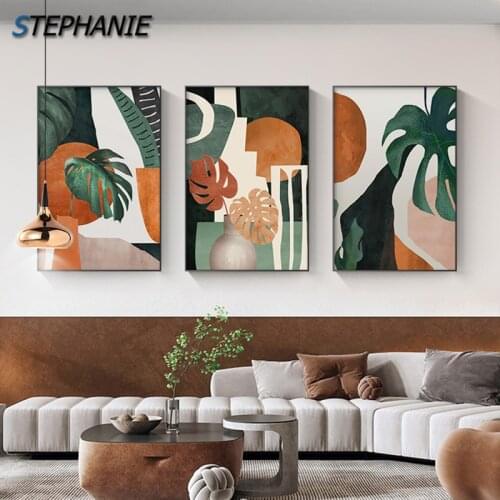 Nordic Tropical Plants Wall Picture Colorful Leaf Canvas Painting Modern green Geometry Art Abstract Minimalist Posters N Prints