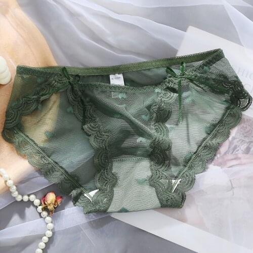 2021 New Sexy Lace Panties Womens Underwear Transparent Sheer Lace Jacquard Mesh Briefs Tangas Knickers Soft Mesh Girls' Panty