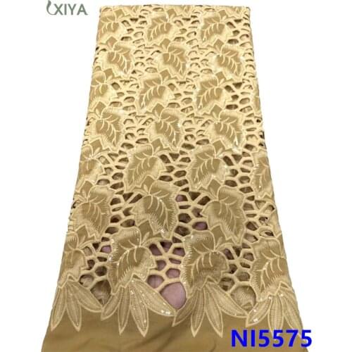 New Design Milk Fiber Tissue Lace Luxury Gold Milk Silk Lace Fabric with Sequins Embroidery African Lace Fabric for Sew NI5575