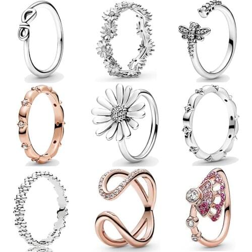 Original Flower Petals Band Daisy Wrapped Open Infinity Eternal Love Crystal Rings Ring 925 Sterling Silver Ring Europe Jewelry