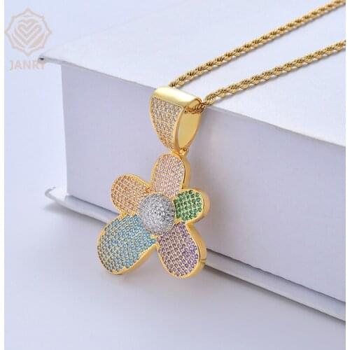 JANRY High Quality Colorful Flower Pendant Necklace Gold Color Necklace With 60cm Stainless Steel Rope Chain For Women Men