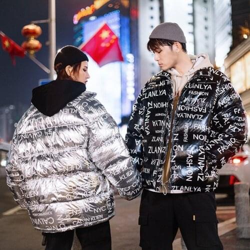 2020 Couple Letter Printed Hip Hop Winderbreak Man Woman Thick Warm Streetwear Parkas Lovers Fashion Winter Coat