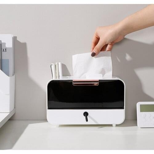 Nordic Living Room Plastic Tissue Napkin Storage Box with Drawer Multifunction Desk Remote Control Holder Bathroom Dresser