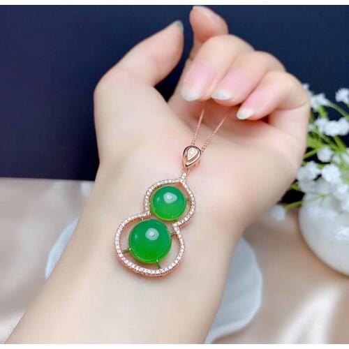 Attractive natural green chalcedony pendant of necklace for women jewelry real 925 silver gold plated natural gem party gift