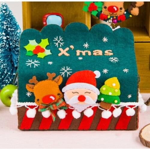 Christmas Cartoon Tissue Box Non-Woven Diy Tissue Holder Free Cut Handmade Craft Material Kit New