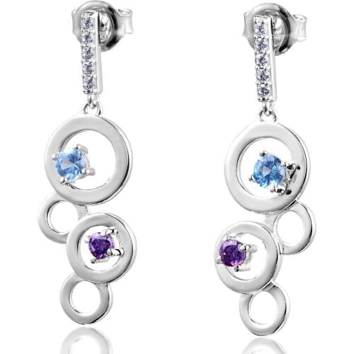 DORMITH real 925 sterling silver earrings blue and purple AAA cubic zirconia earrings circle drop earrings for women jewelry