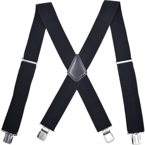 5cm Wide Men Suspenders High Elastic Adjustable 4 Strong Clips Suspender Heavy Duty X Back Trousers Braces
