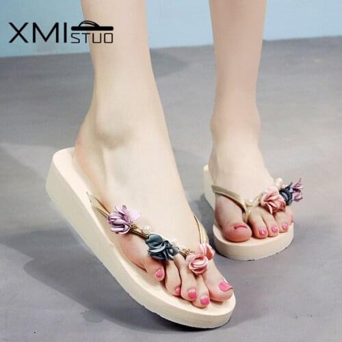 XMISTUO Manual High-Heeled Ladie Flip Flops Summer New Thick-Bottomed Wedge With Flat Trend Non-Slip Sandals And Slippers