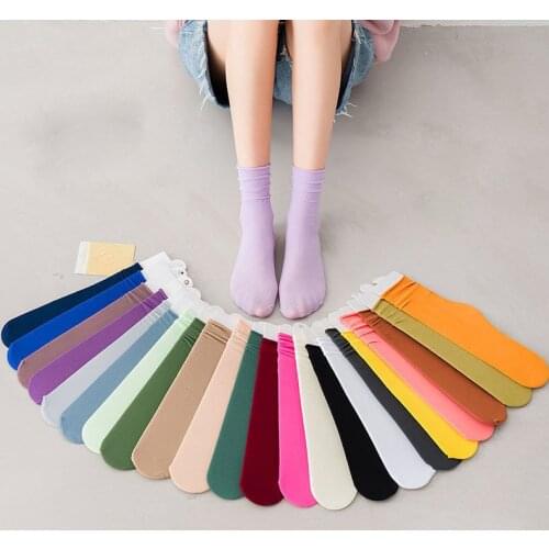 1Pair Nice Gift Candy Color Nylon Breathable Ultra-thin Korean Style Ladies Pile Socks Mid Tube Socks