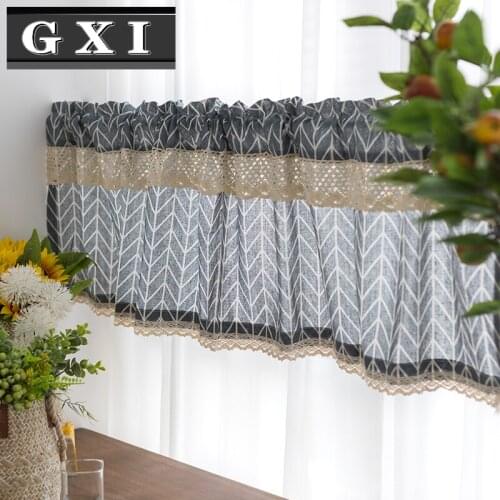 Nordic Geometric Half Curtain with Crochet Lace Short Kitchen Curtain Cotton Linen Caffee Curtain Cabinet Dust-proof Curtain