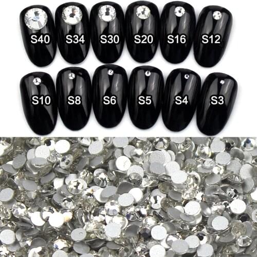 Super Bright SS3-SS30 Clear White Crystal Nail Rhinestones Non Hotfix Flatback Shiny 3D Nail Art Decorations Jewelry Accessories