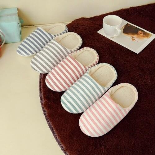 SAGACE Ladies Slippers Home Interior Non-slip Stripes Soft Cotton Shoes Women Warm Slipper Men Winter House Bedroom Shoes A1031