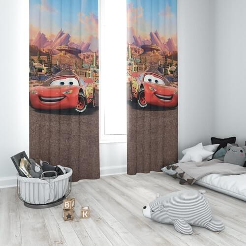Textile Net Lightning Mcqueen-2-Themed Printed Children 'S Room Backdrop Curtain Fp-16