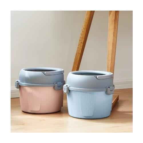 Spin Mop&Bucket with 4 microfiber mop heads Hand free Wash and Dry 2 in 1 Lazy Floor Cleaning System Easy Wring Metal Handle