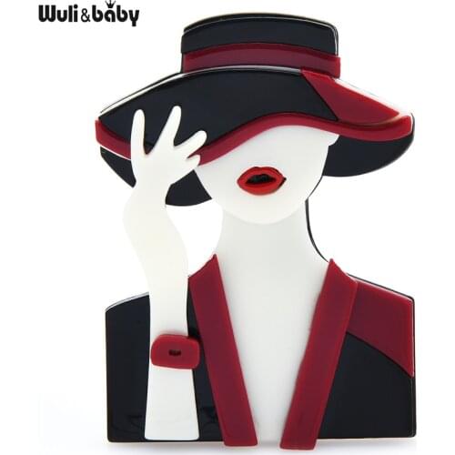 Wuli&baby Modern Girl Acrylic Brooch Pins Model Wearing Hat and Watch 2021 Winter Coat Brooches For Women Jewelry Gift