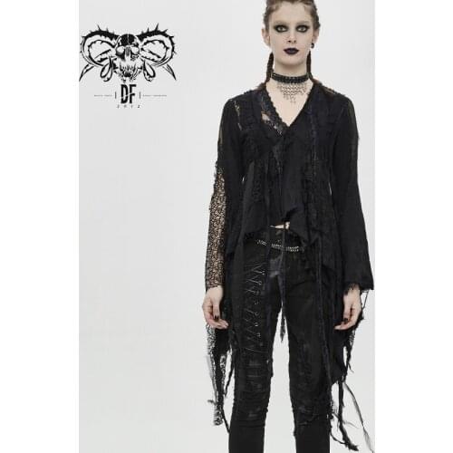 Devil Fashion Womens Gothic Long Sleeve T-shirt Street Style Sexy V Neck Asymmetry Hem Top Tees