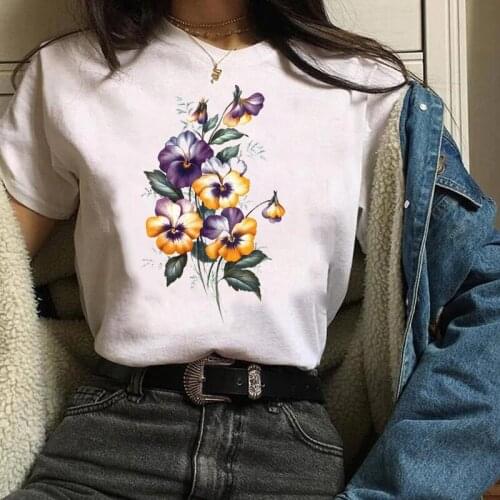 Women Tees Print Graphic Ladies Short Sleeve Elegant 90s Floral Flower Clothes Lady Tops Clothing Female T Shirt Womens T-Shirt