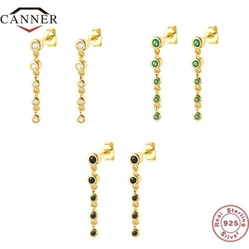 CANNER 925 Sterling Silver Piercing Stud Earrings for Women White Black Green Cubic Zirconia Earring Fine Jewelry Accessories