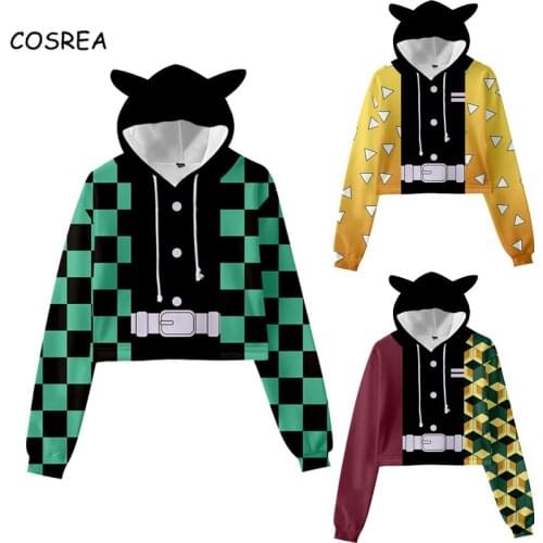 Anime Demon Slayer Cosplay Hoodies Girls Kimetsu no Yaiba Tanjiro Kamado Costumes 3D Printing Cat Ear Pullover Sweatshirt Women
