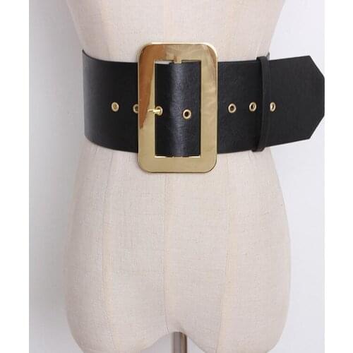 Womens runway fashion Gold buckle PU leather Cummerbunds female Dress Corsets Waistband Belts decoration wide belt R1410