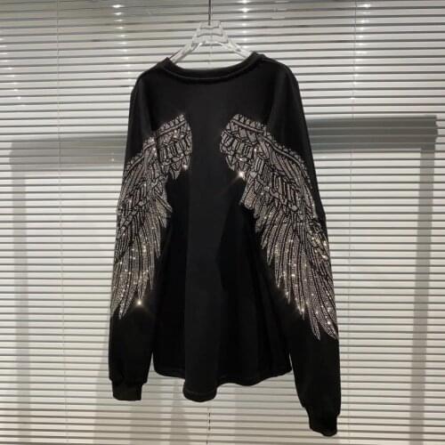 Back Eagle Wings Black Sweatshirt Women 2020 Autumn New Sequin Loose Round Neck Pullover Sweatshirt Top Womens Fashion