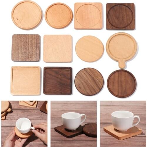1PC Durable Non-Slip Wooden Coaster Round Square Insulation Pad Cup Decorative Cushion Water Coaster Desktop Decor Bamboo Tray