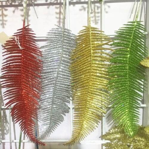 Glitter flower Christmas tree decoration fern leaf pine tree Christmas flower DIY flower source material