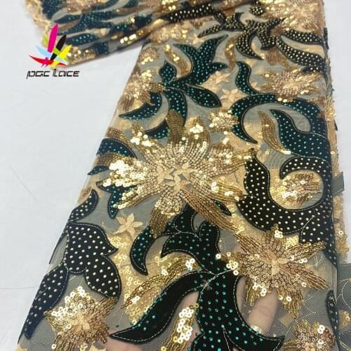 2021 Velvet Sequin Net Lace High Quality Emerald Green Sequin Latest Embroidery Fabric Party Asoebi Nigeria African 2020 XZ3808B