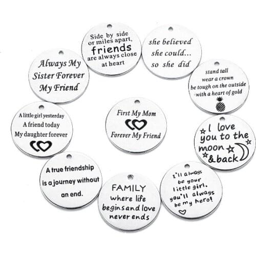 5pcs/lot 20mm Round lettering Connector Metal Alloy Pendant For DIY bracelet Jewelry Making ddr4