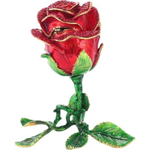 80% HOT SALES!!!Rose Rhinestone Inlaid Jewelry Box 3D Alloy Ring Necklace Trinket Storage Case