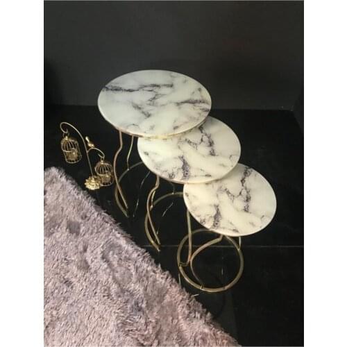 White Marble Patterned Gold Foot 3'lü Zigon Coffee Table Pad wohnzimmertisch طاولة غرفة معيشة столик из стекла