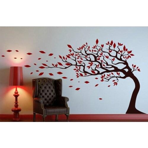 Free Shipping Tree With Leaves Blowing In The Wind Wall Sticker EASY TO APPLY WALL DECAL