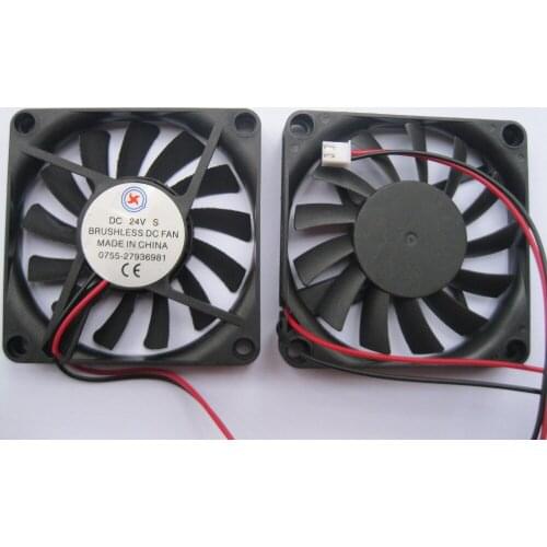 2 pcs Brushless DC Cooling Fan 13 Blade 24V 7010s 70x70x10mm 2 Wires Black