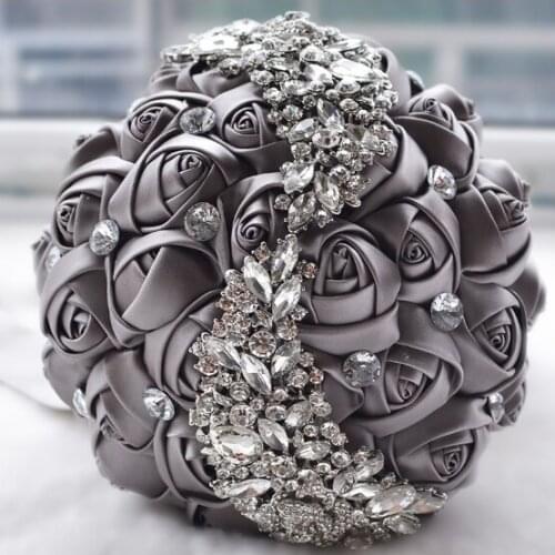 Bling Bling Crystal Brooch Bridal Wedding Bouquet Artificial Rose Flowers Bridesmaid Handholds Custom 2019 Small Satin