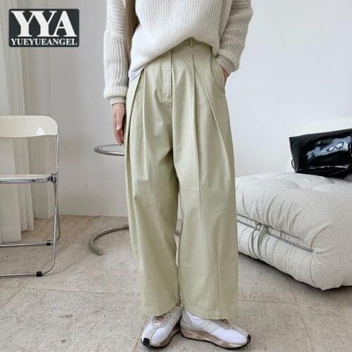 Streetwear Fashion New Women Wide Leg Pants Loose Fit Hip Hop Casual Trousers Button Up Harajuku Cotton High Waist Pants Female