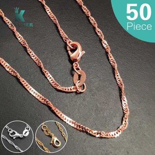 Wholesale Lots 50pcs/lot 2mm Rose Gold/Gold/ silver Color Water Wave Chain Necklaces 16" - 30" Fashion Jewelry Necklace Chains